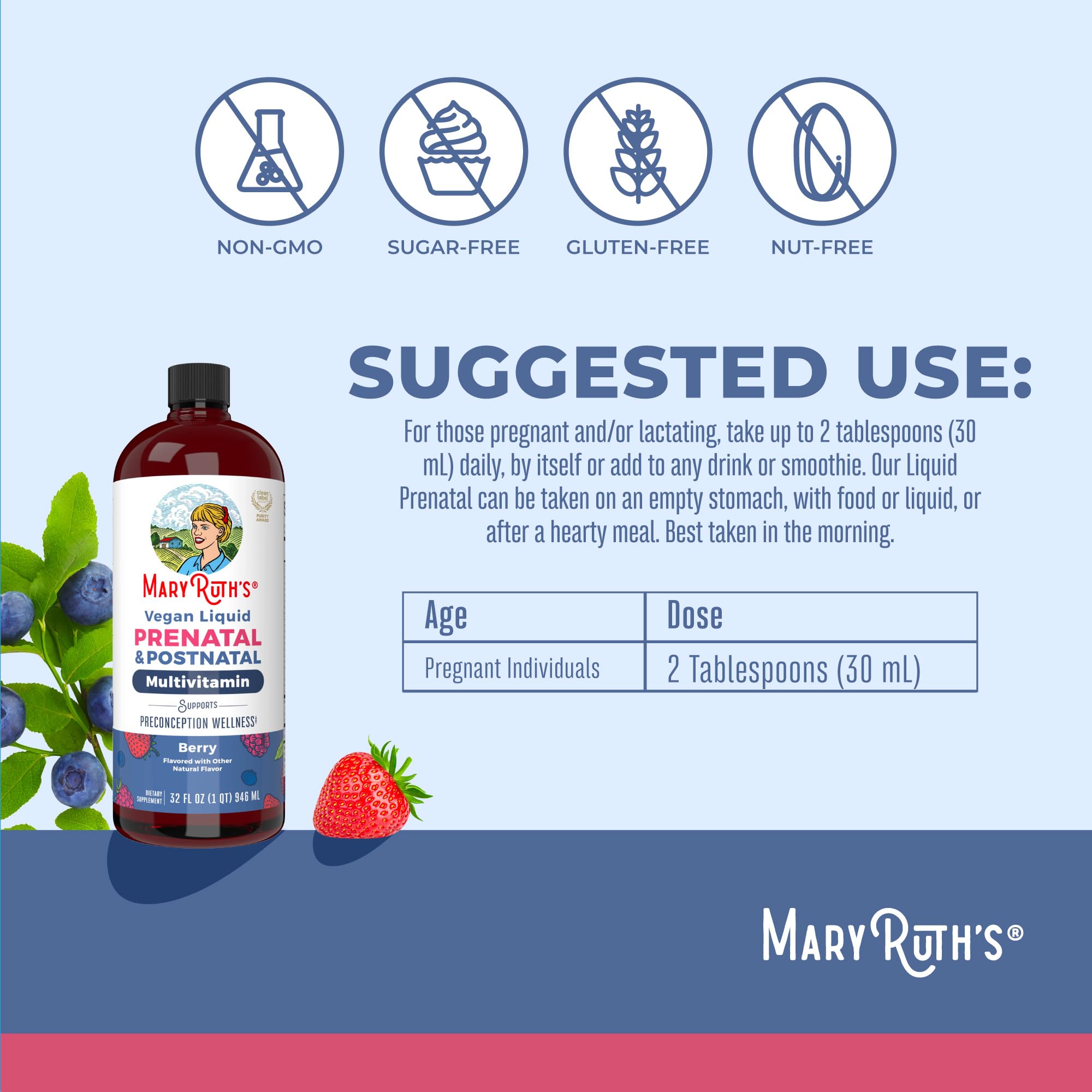 MaryRuth's Prenatal – goût framboise pour une prise agréable.