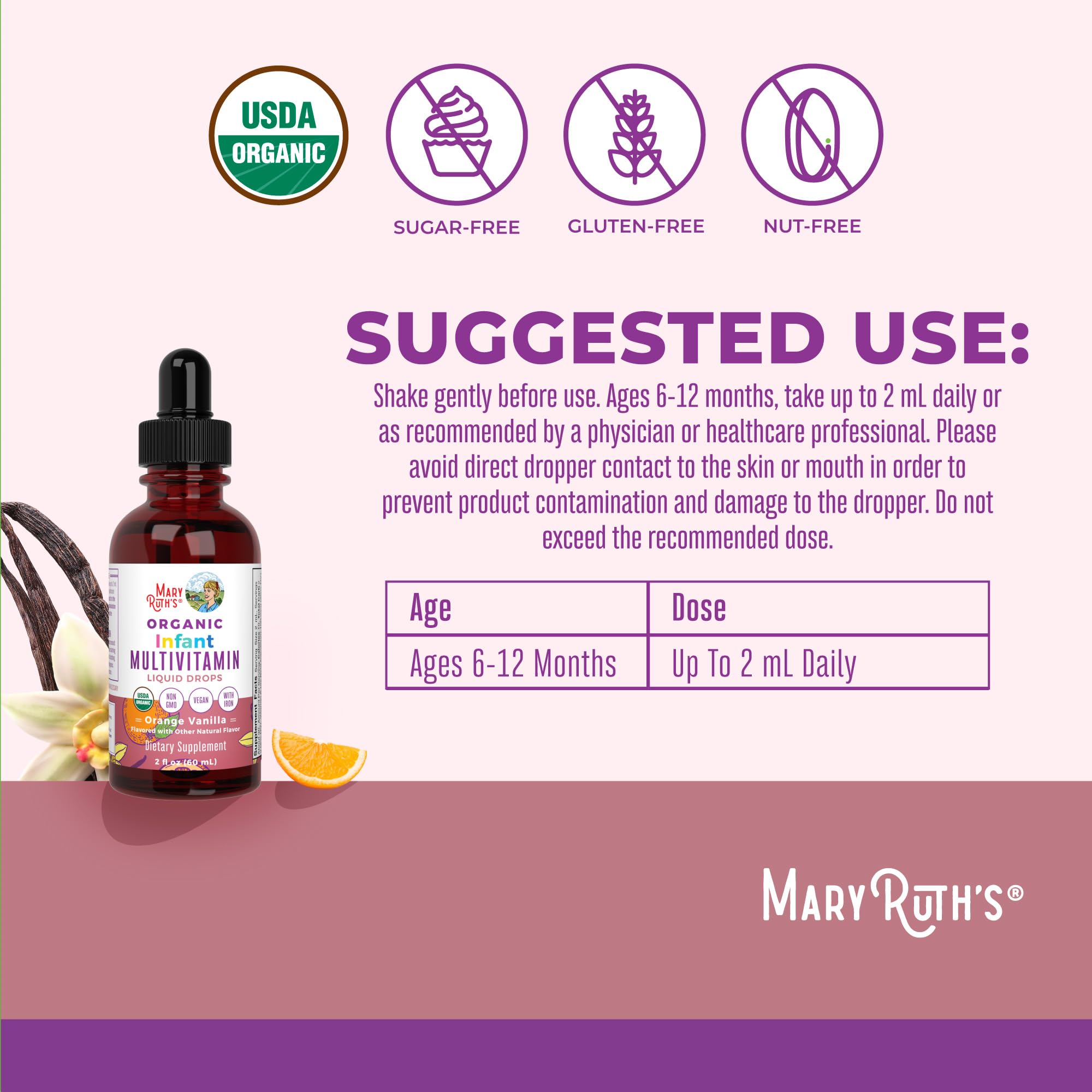 MaryRuth's-prise-quotidienne-gouttes-bebe: dose simple intégrée dans la routine.