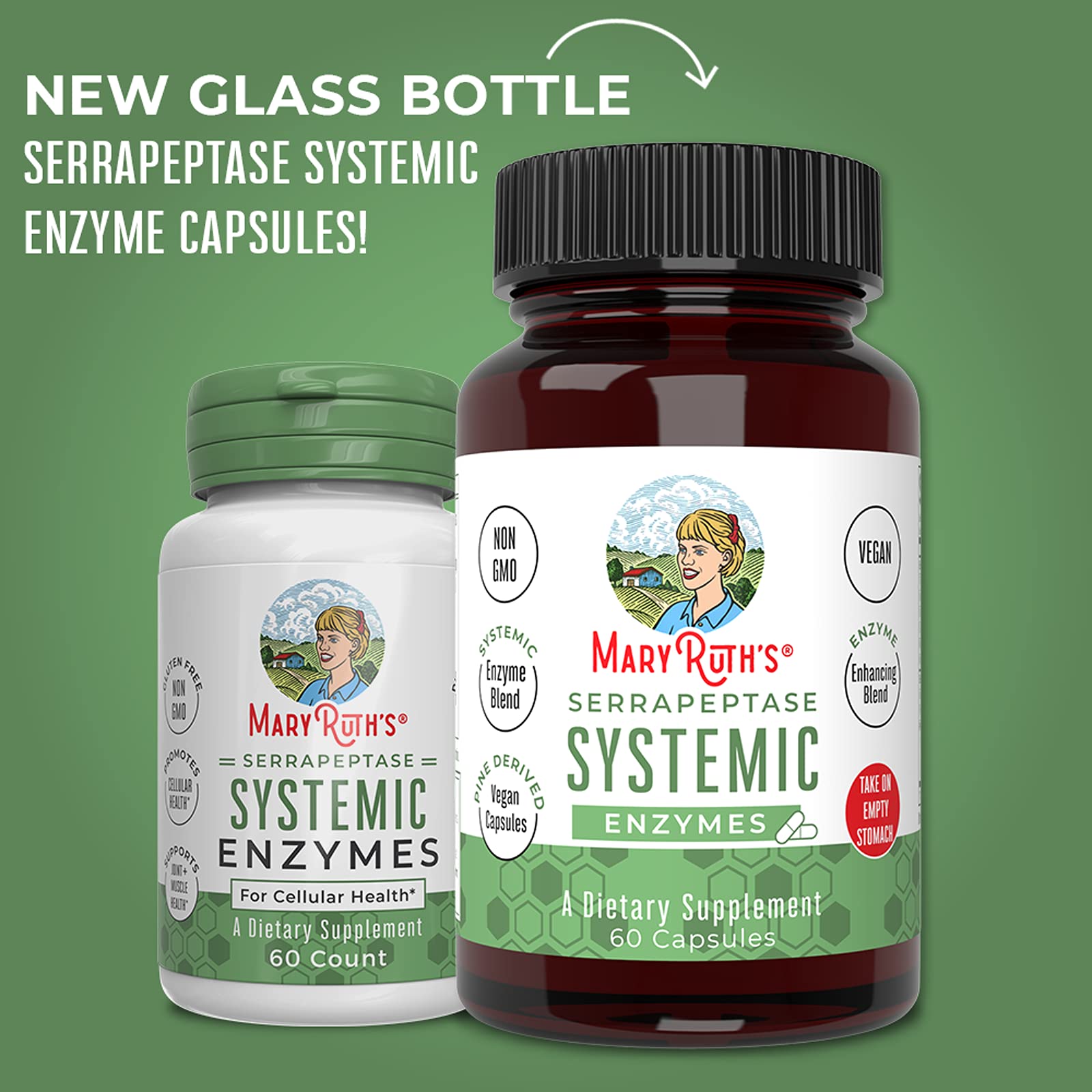 MaryRuth's Serrapeptase: bouteille-verre-eau, prise à jeun avant repas.