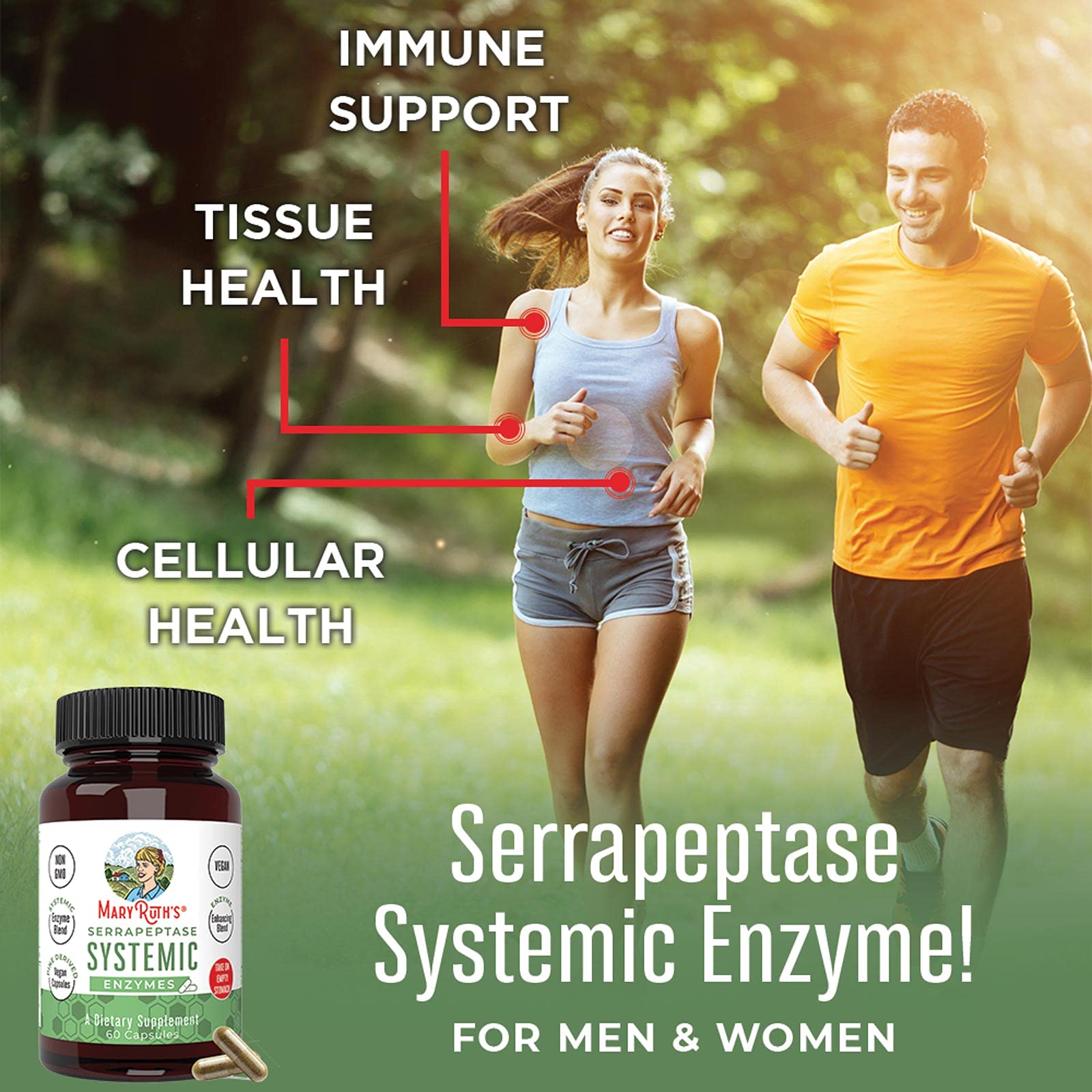 MaryRuth's Serrapeptase: capsules-closeup, prise pratique à jeun.
