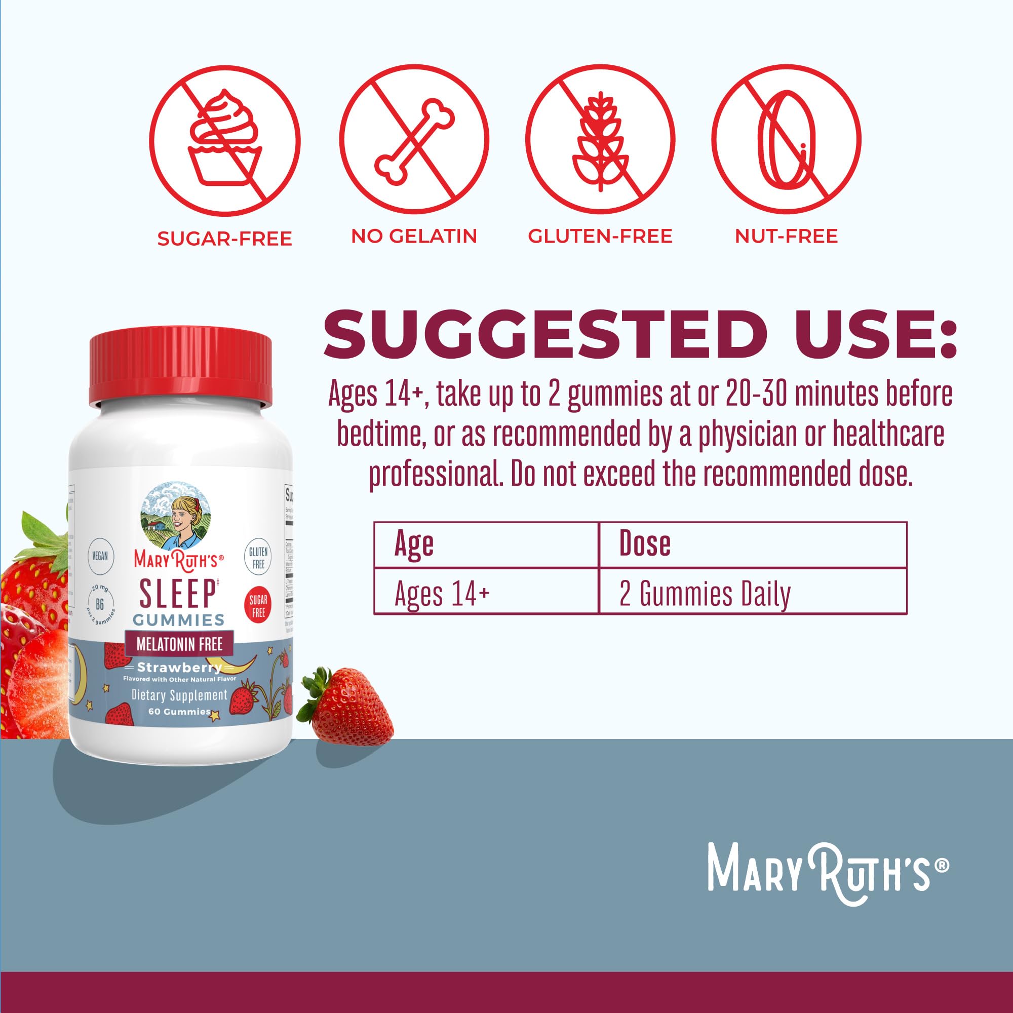 Saveur fraise MaryRuth's Sleep Gummies pour une routine nocturne agréable