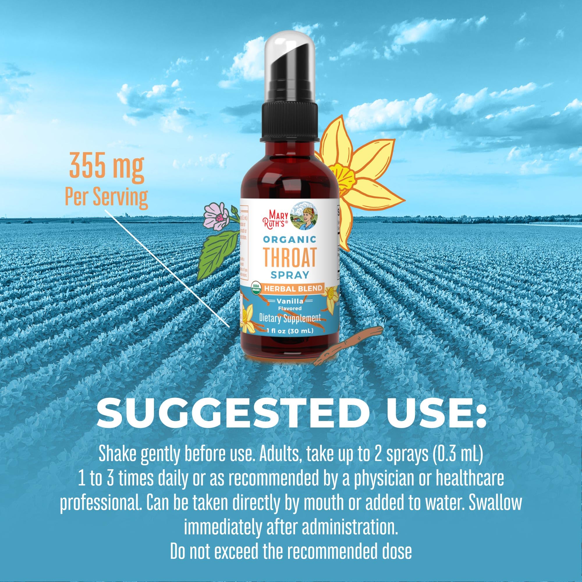 MaryRuth's spray gorge etiquette organique, emballage clair et fiable