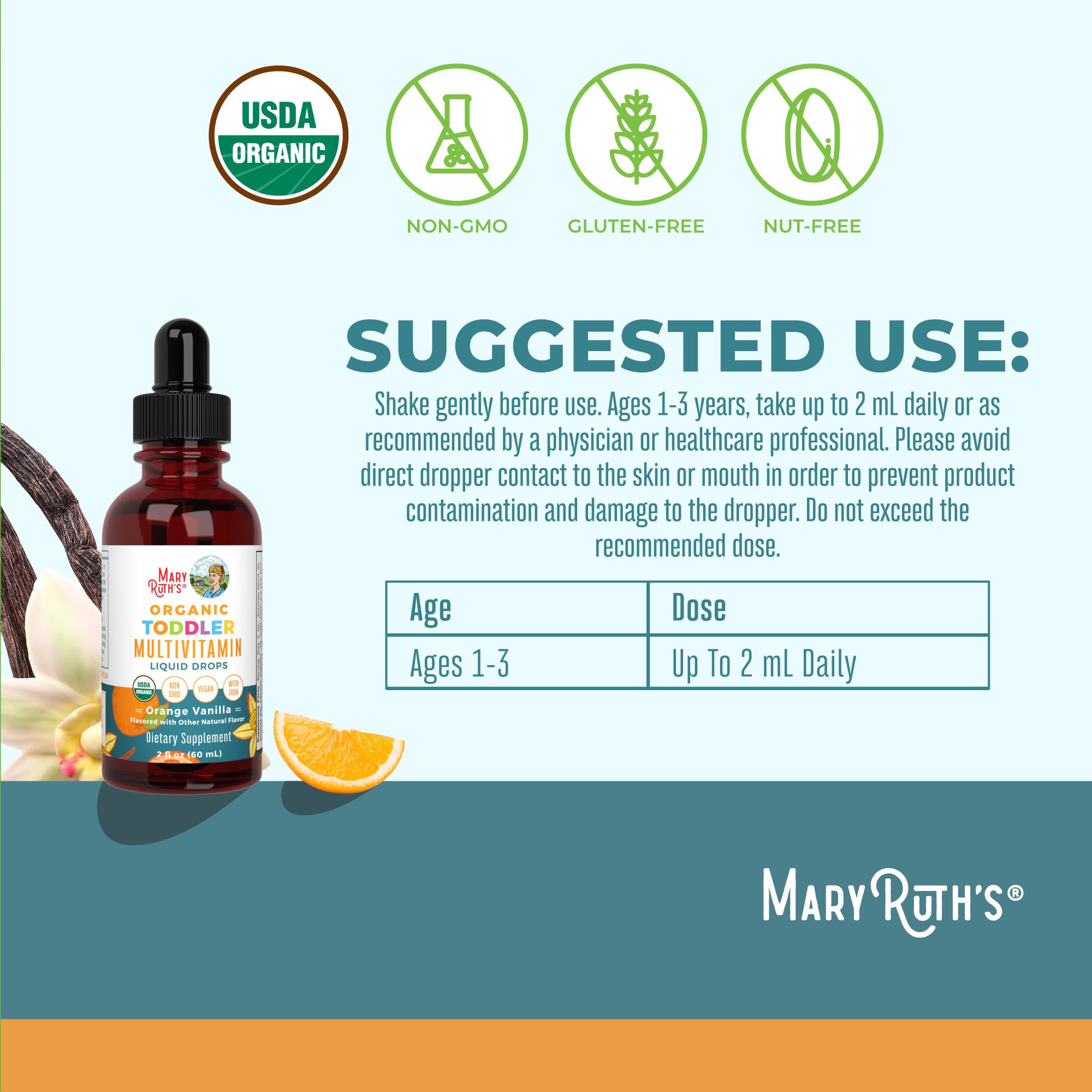 MaryRuth's doseur 2 ml: précision pratique pour l'administration.