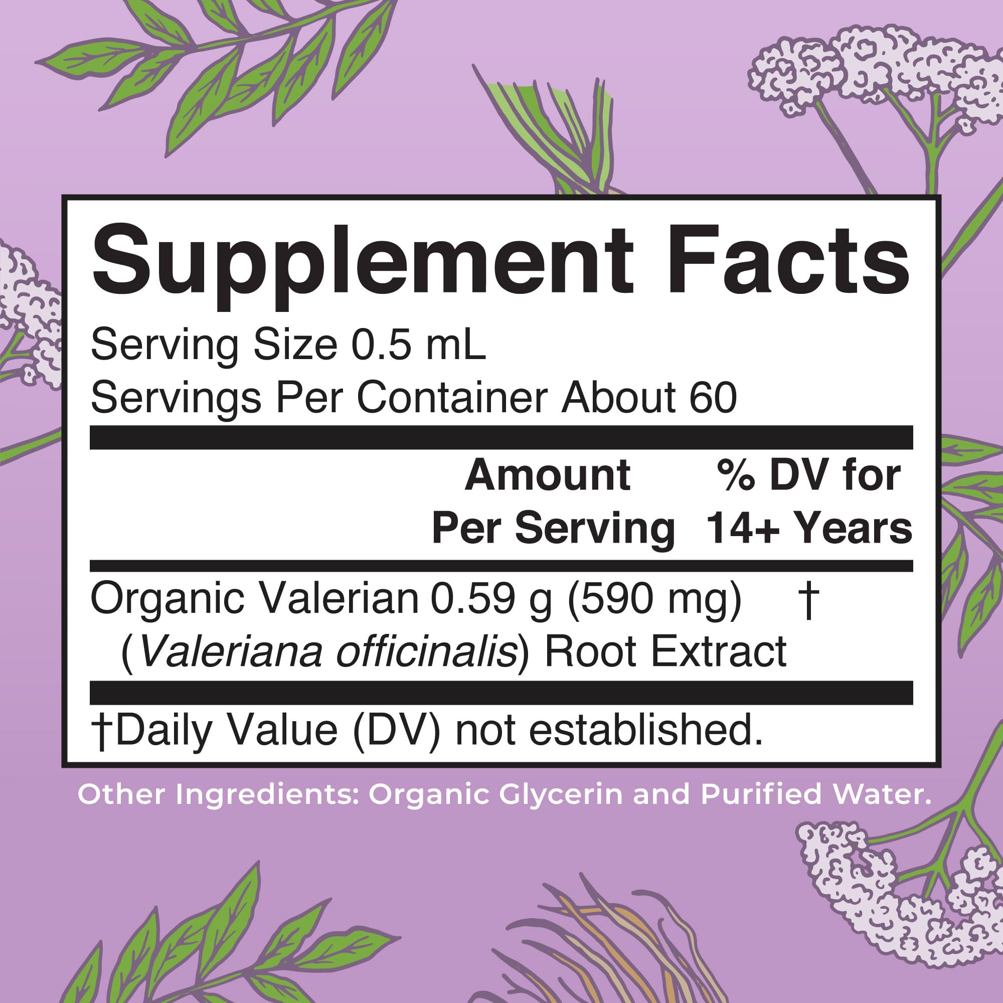 Gouttes Valériane MaryRuth's, mesure 0-5 ml pour un dosage facile.