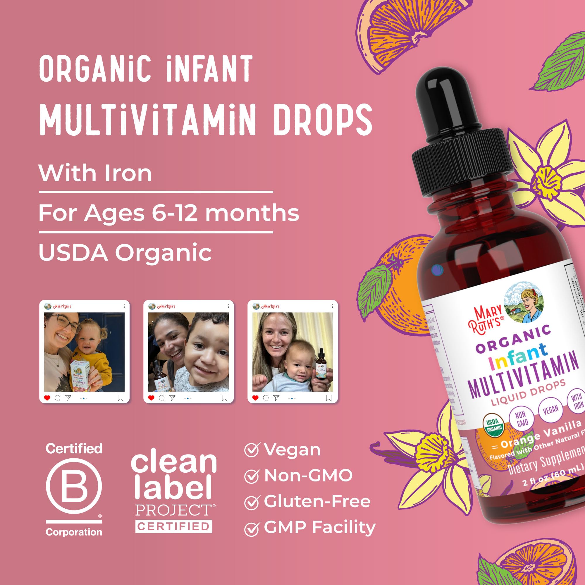 MaryRuth's-vegan-sans-allergenes-bebe-gouttes: formulation adaptée pour régimes vegan.