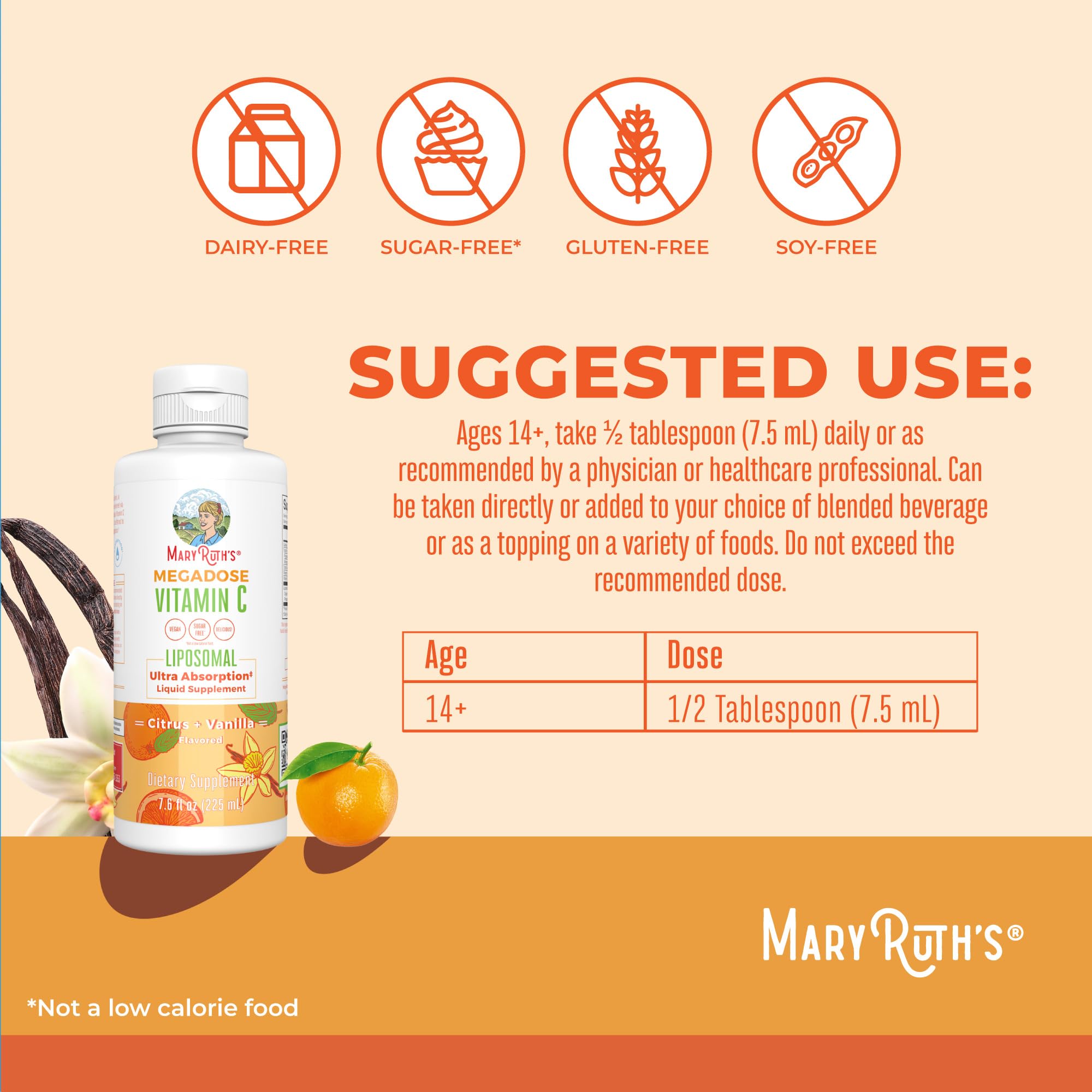 Doseur pratique pour mesurer l’apport quotidien de vitamine C liposomale.