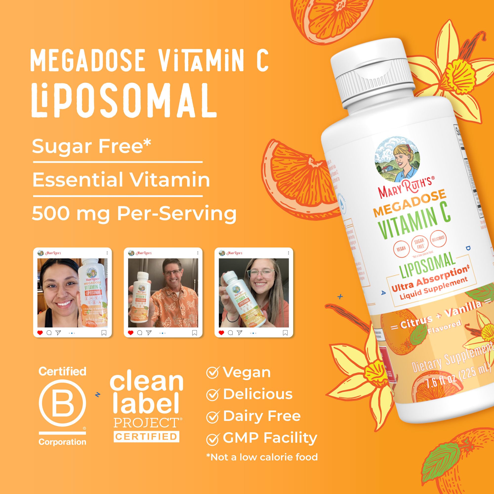 Liste d'ingrédients MaryRUTH'S Vitamine C liposomale, affichée clairement.