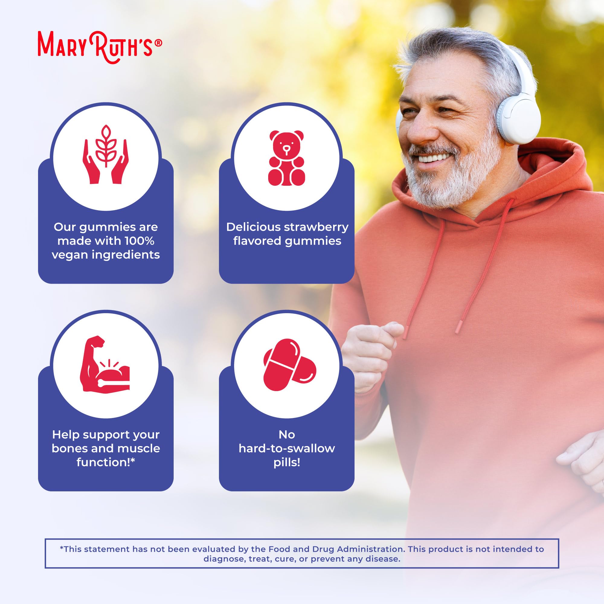 MARYRUTH'S D3 soutient la fonction musculaire et l'absorption du calcium.