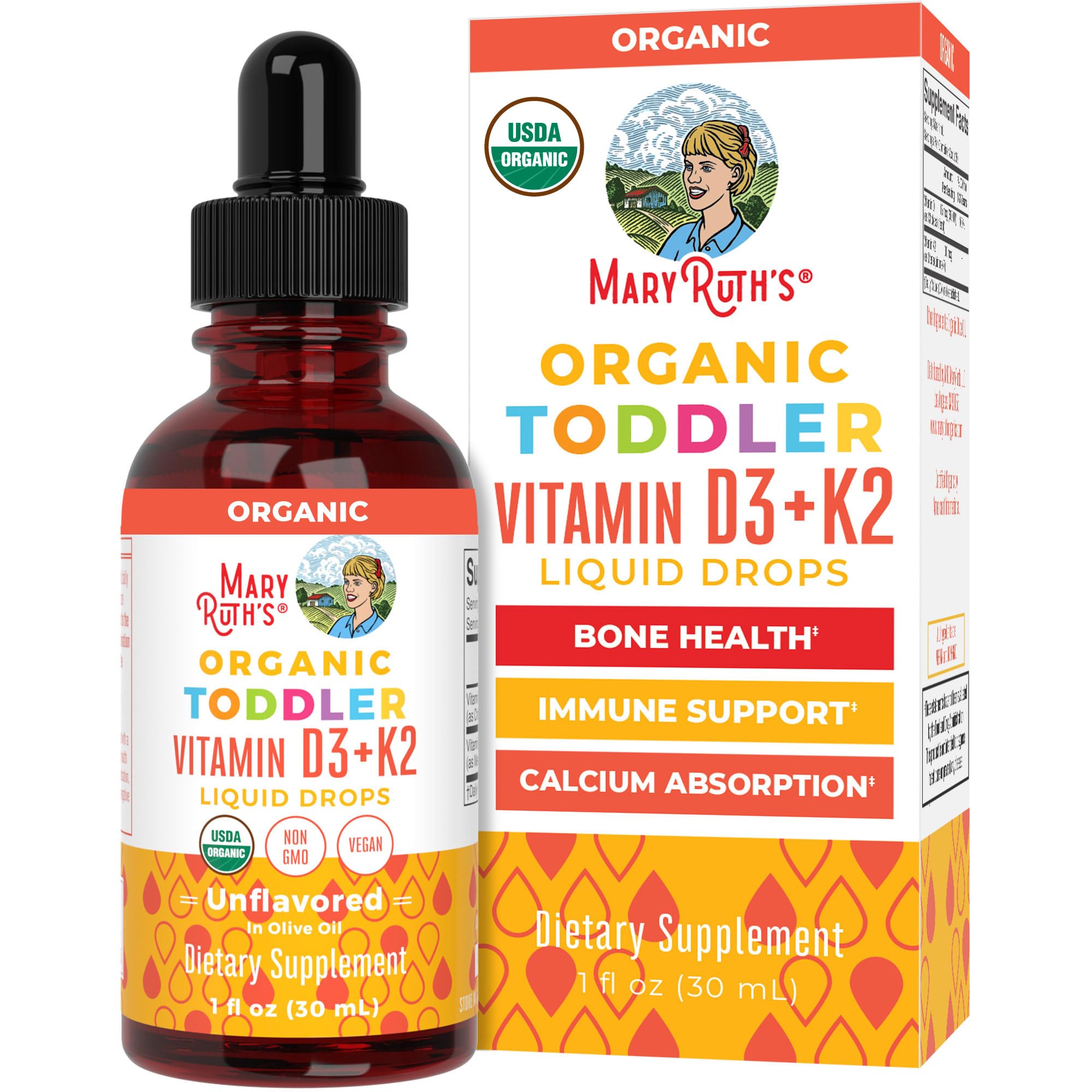 MaryRuth's vitamine D3+K2 bouteille-gouttes, soutien potentiel pour les os