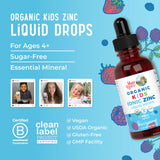 Étiquette avec certifications USDA Organic et végan pour MaryRuth's Zinc.