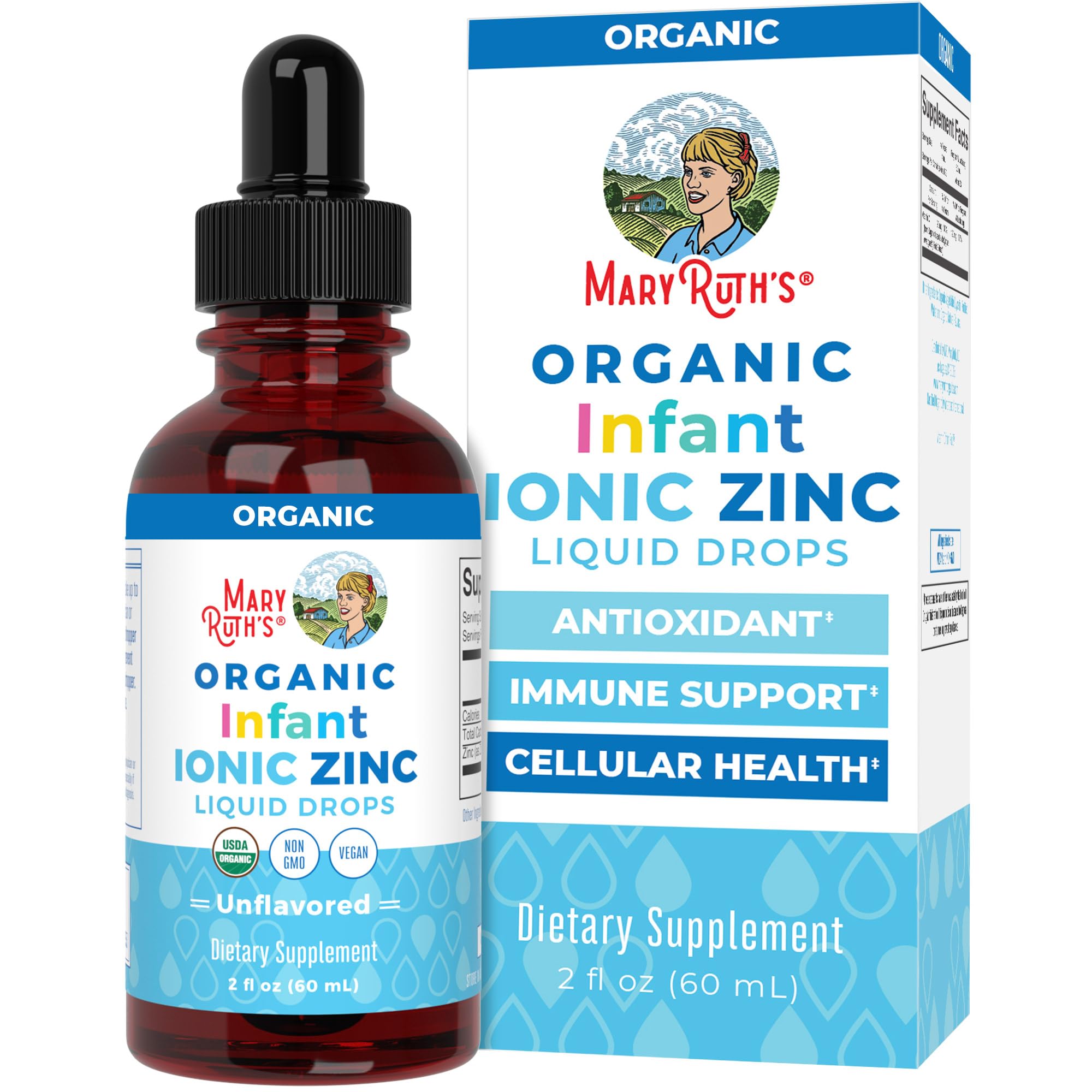 MaryRuth's Zinc Bébé gouttes liquides dans un flacon pratique pour le soutien immunitaire.