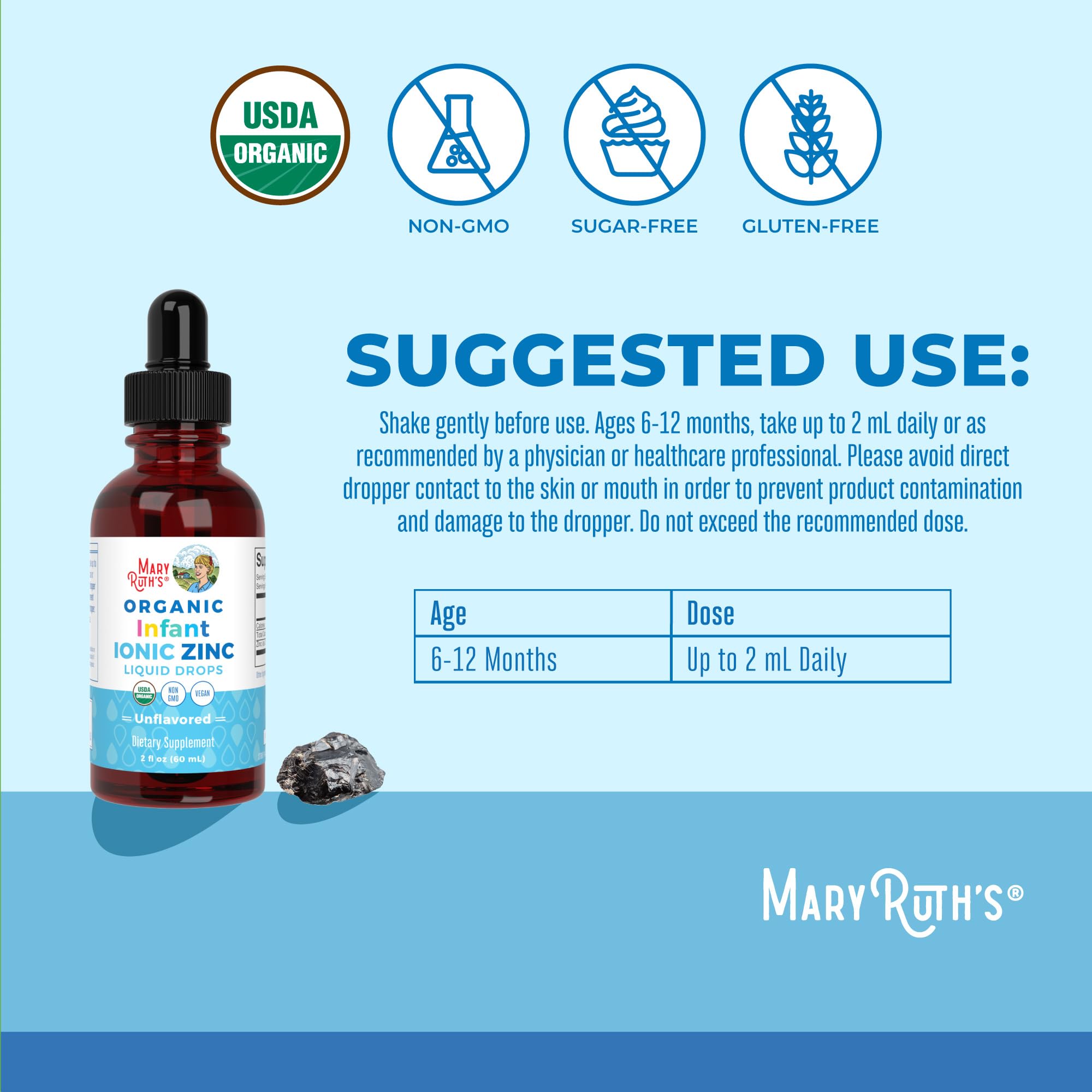 Ingrédients biologiques : zinc ionique et glycérine biologique utilisés dans la formule.