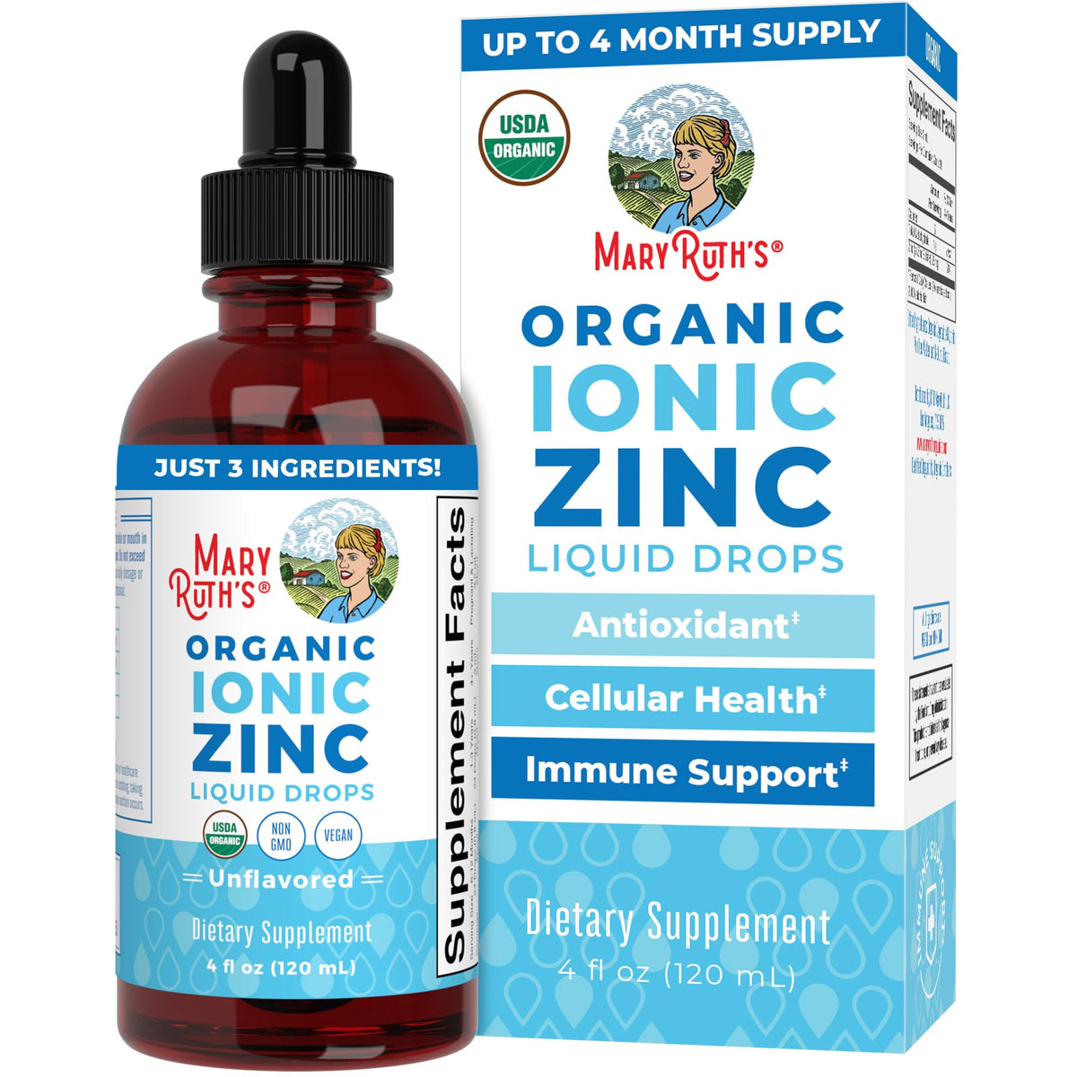 MaryRuth's Zinc liquide – bouteille claire et pratique, facilite l'administration et soutient le bien-être général.