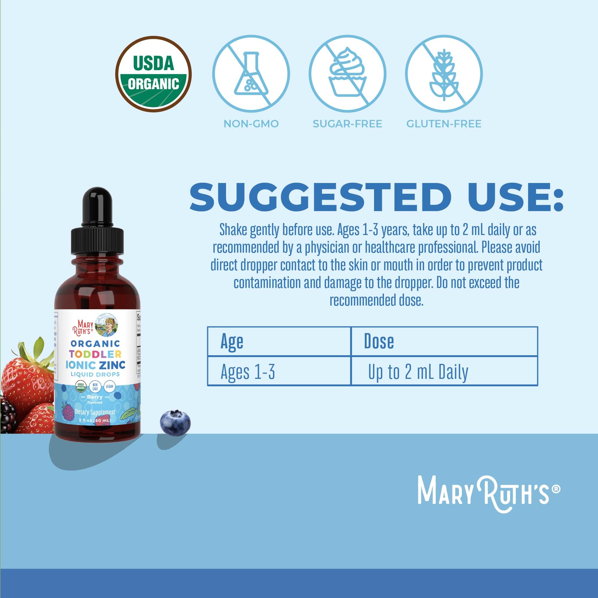 MaryRuth's Zinc liquide – dose quotidienne en gouttes, facile à mesurer