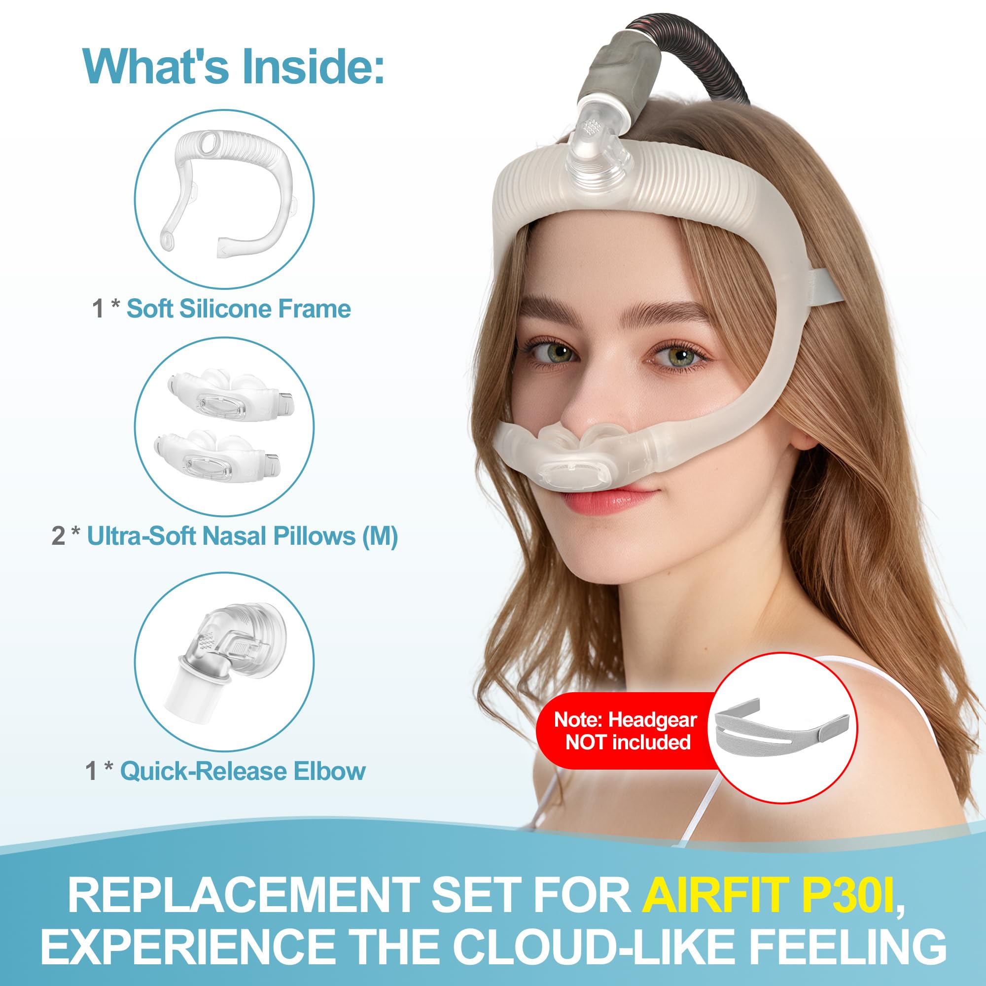Masktouch AirFit P30i: coude libération rapide facilite les ajustements quotidiens.