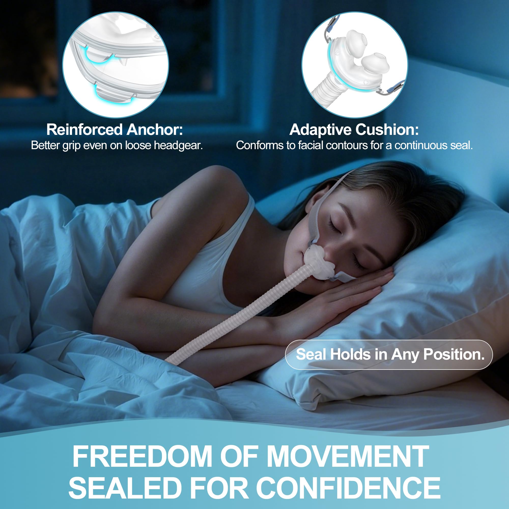 Masktouch joint stable AirFit P10 assure un maintien fiable pendant le sommeil