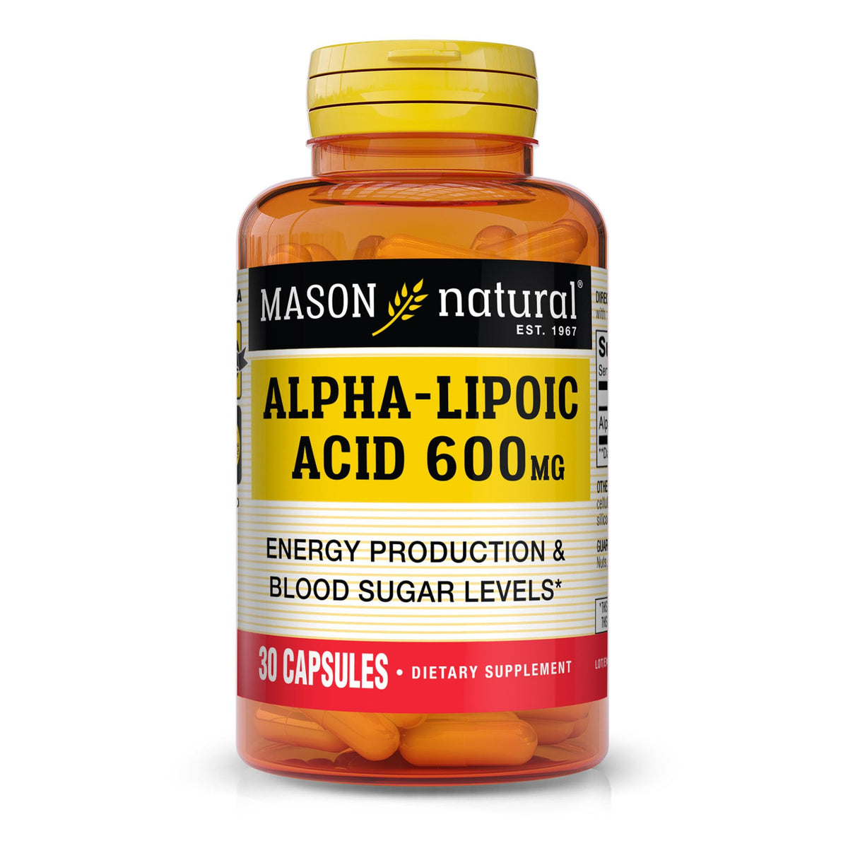 Mason Natural Acide alpha-lipoïque 600 mg – bouteille prête à l’emploi pour usage quotidien.