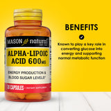 Mason Natural Acide alpha-lipoïque 600 mg – emballage clair et informatif.