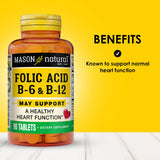Mason Natural acide folique B6 B12 – comprimés, profil nutritionnel clair.