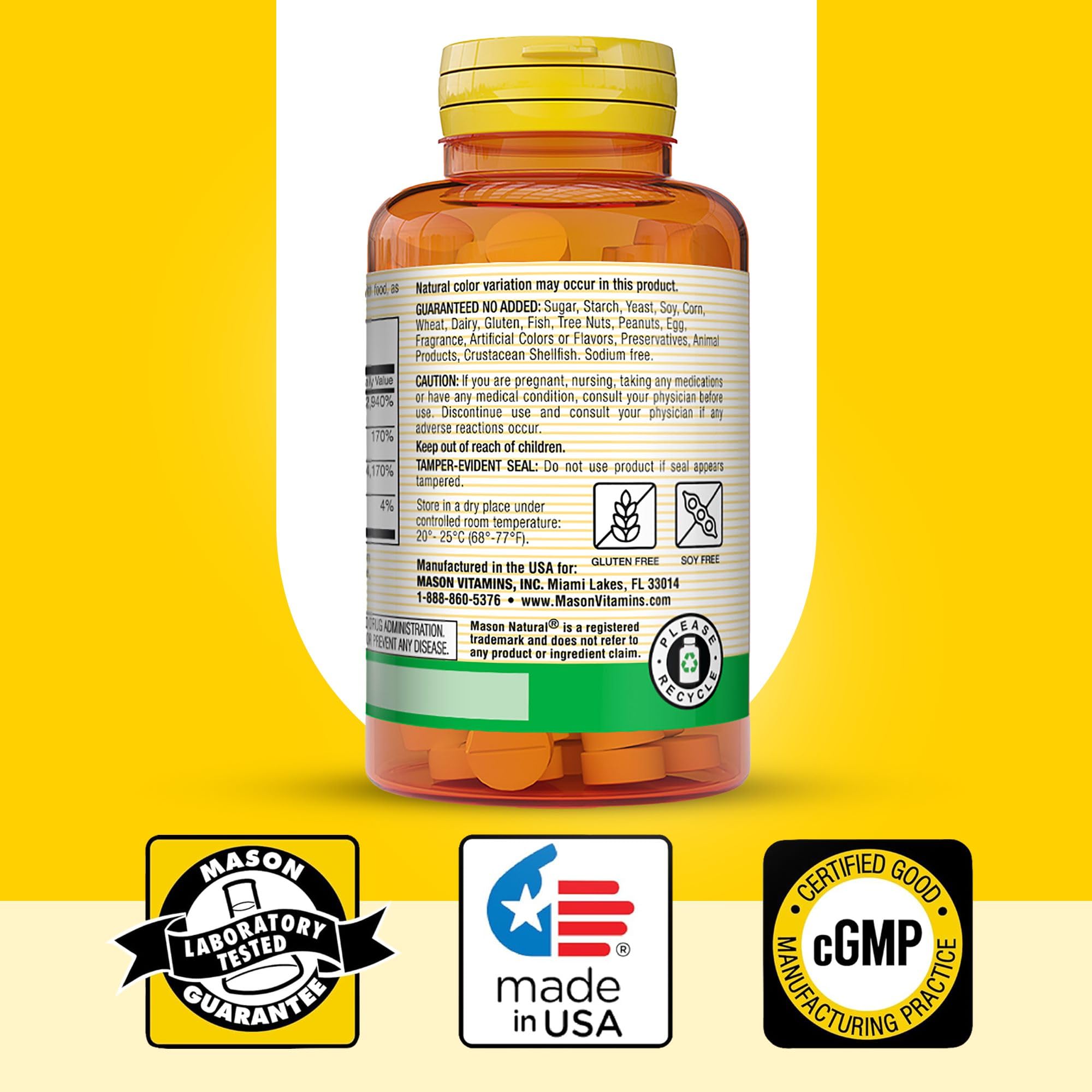 Mason Natural acide folique B6 B12 – étiquette nutritionnelle et dosage clair.