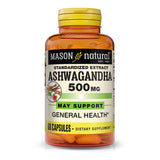 Ashwagandha Mason Natural 500 mg — Bouteille illustrée, soutien potentiel au stress.