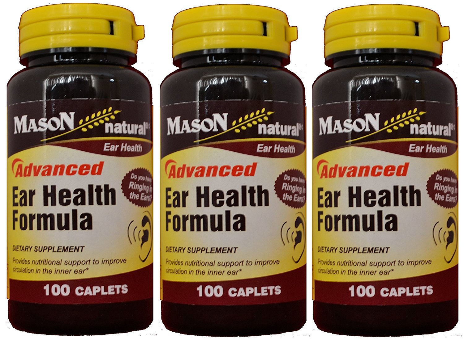 Mason Natural Advance Ear Health Formula, bouteille-versement: soutien potentiel a la circulation dans l'oreille interne.
