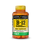 Mason Natural B12 5000 mcg, dissolution buccale, parfum framboise, pour énergie