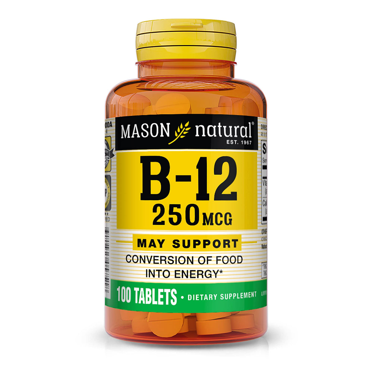 Mason Natural B12 250 mcg – boîte: support quotidien potentiel et pratique.