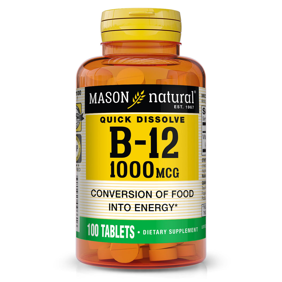 Mason Natural B12 tablettes dissolution rapide favorisant une absorption rapide