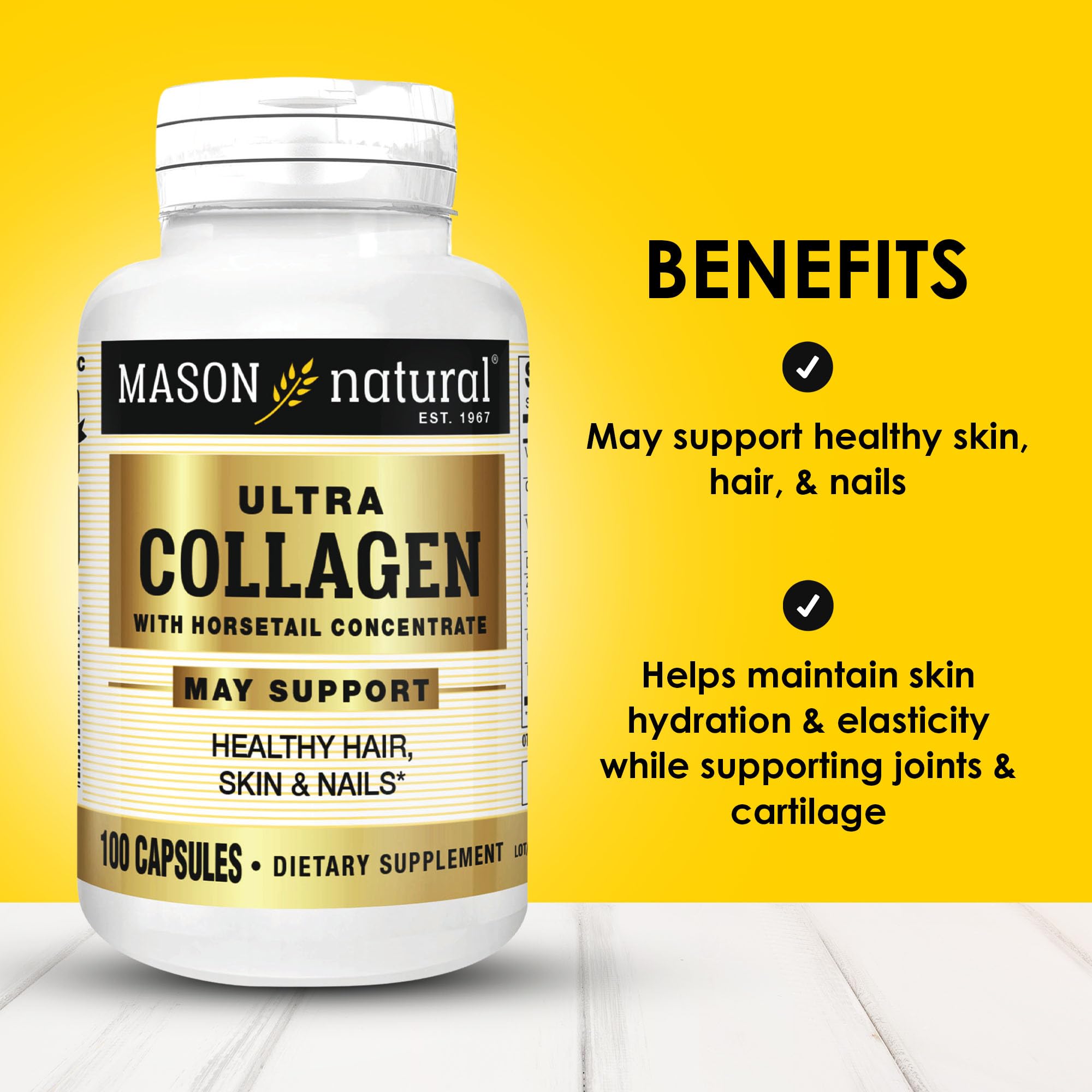 Boîte de capsules Mason Natural, présentation pratique pour l'apport quotidien en collagene.