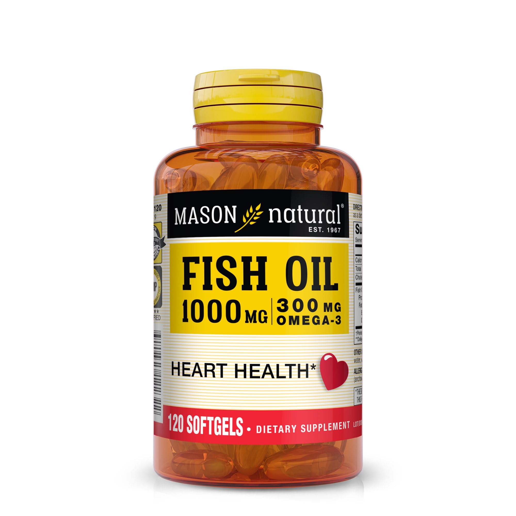 MASON NATURAL – bouteille huile poisson omega-3, soutien potentiel des articulations et du bien-être.
