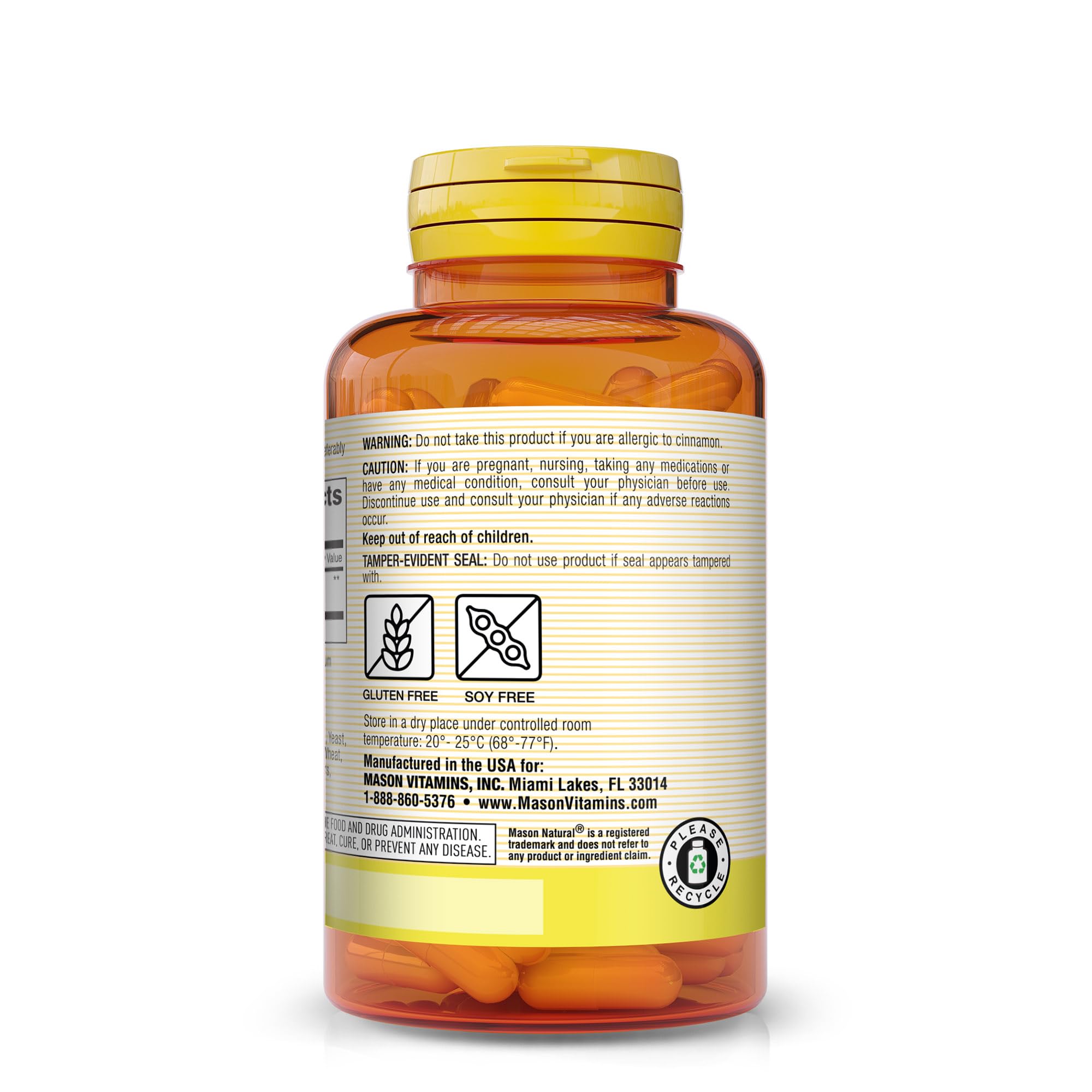 Mason Natural Cannelle 1000 mg - étiquette lisible et traçabilité assurée.