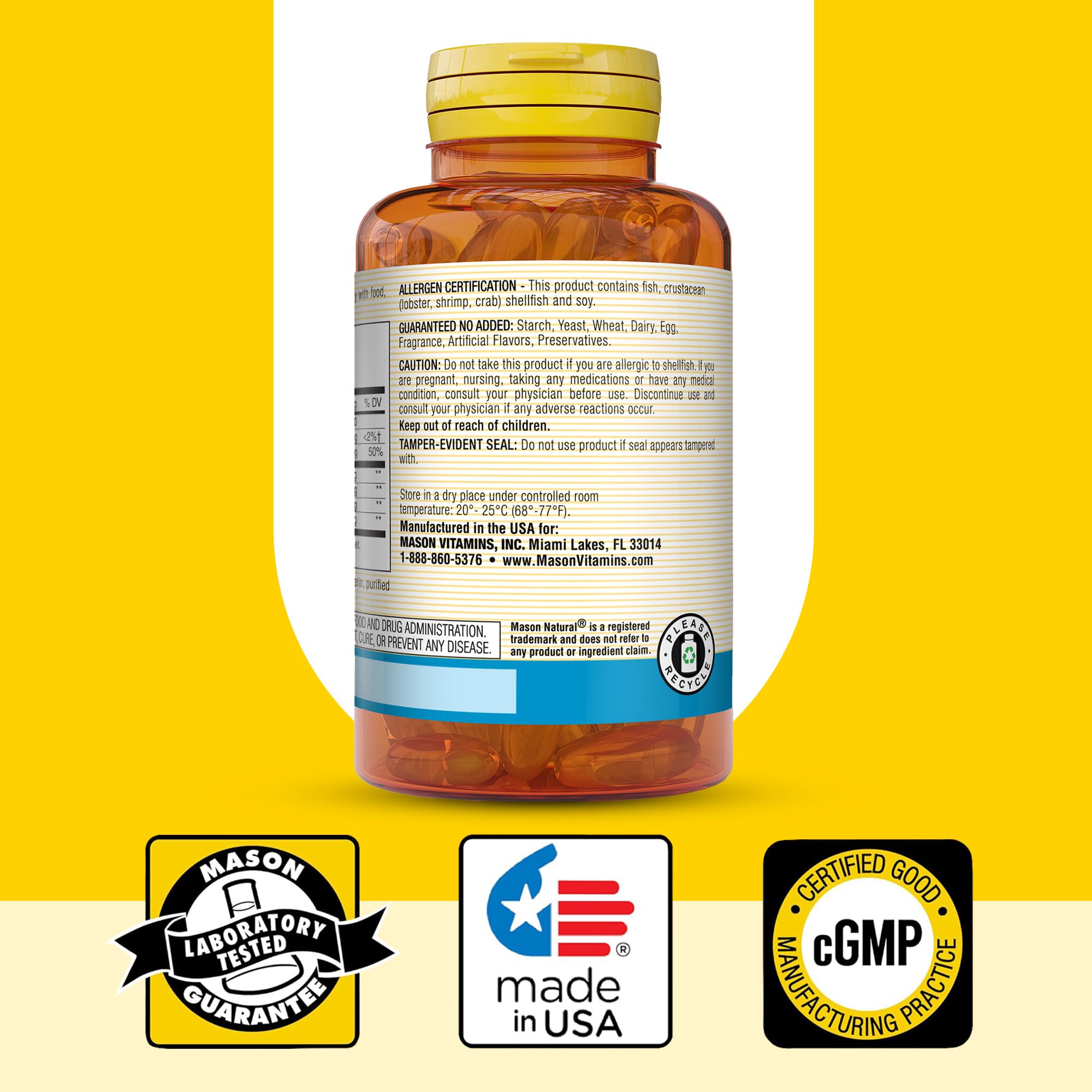 Certifications et contrôle qualité Mason Natural cgmp assurant sécurité et traçabilité.
