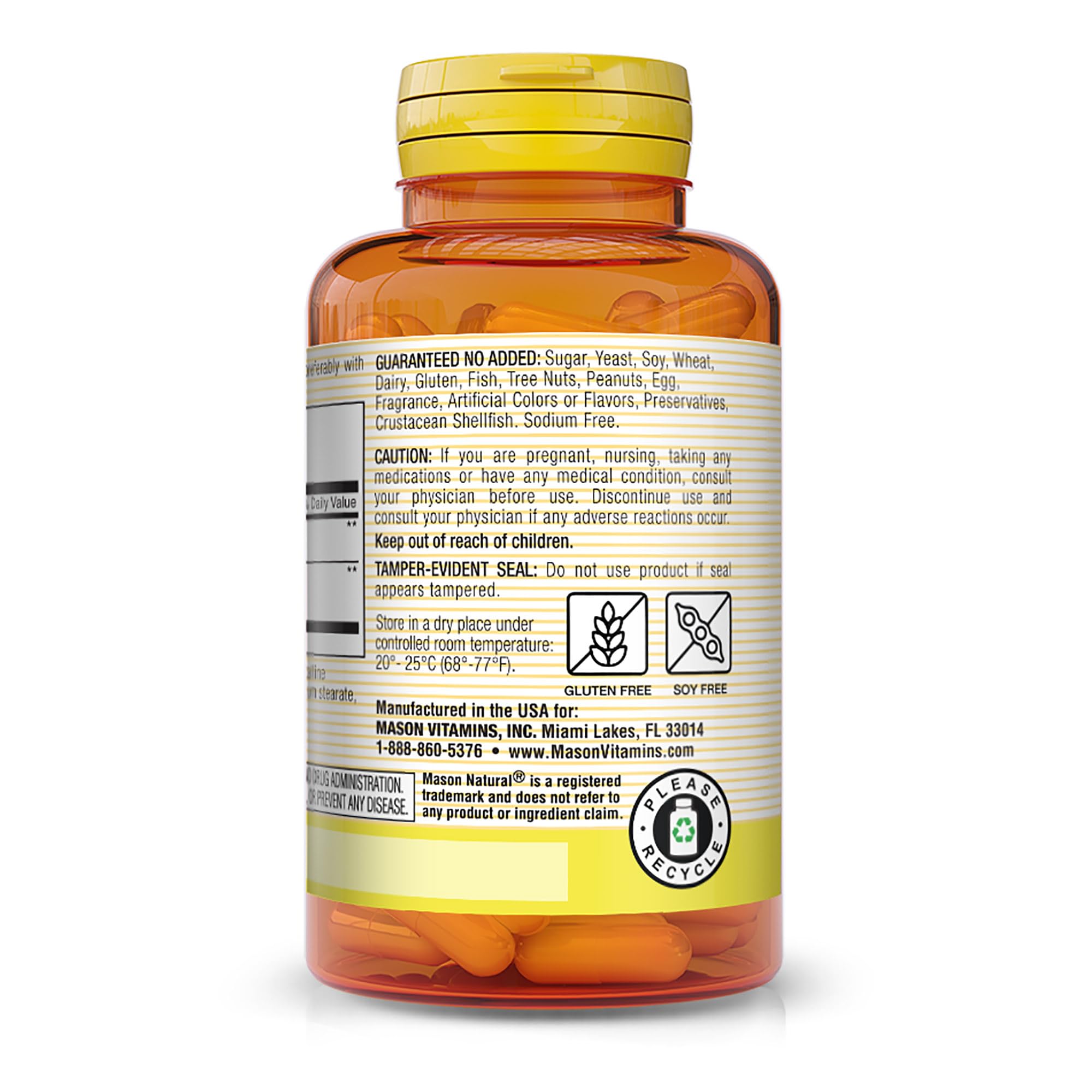 Étiquette Mason Natural chardon-marie et canneberge, fiche produit claire.