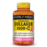 Bouteille Mason Natural collagène 1500 mg, soutien potentiel pour cheveux et peau.