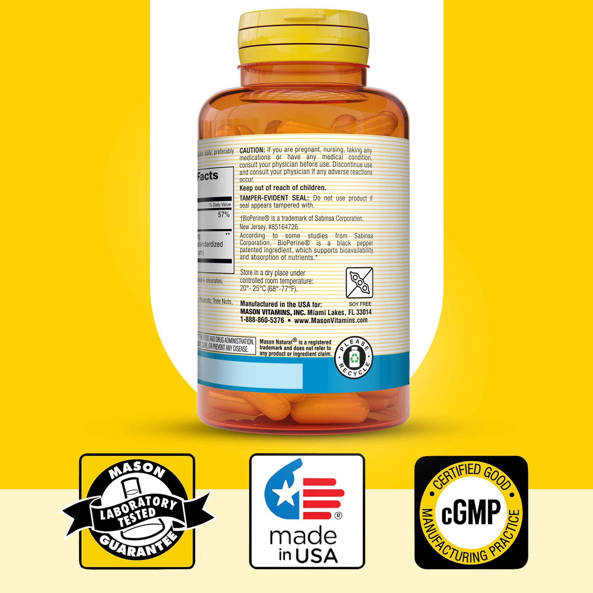 Mason Natural contrôle qualité cGMP et traçabilité des produits.