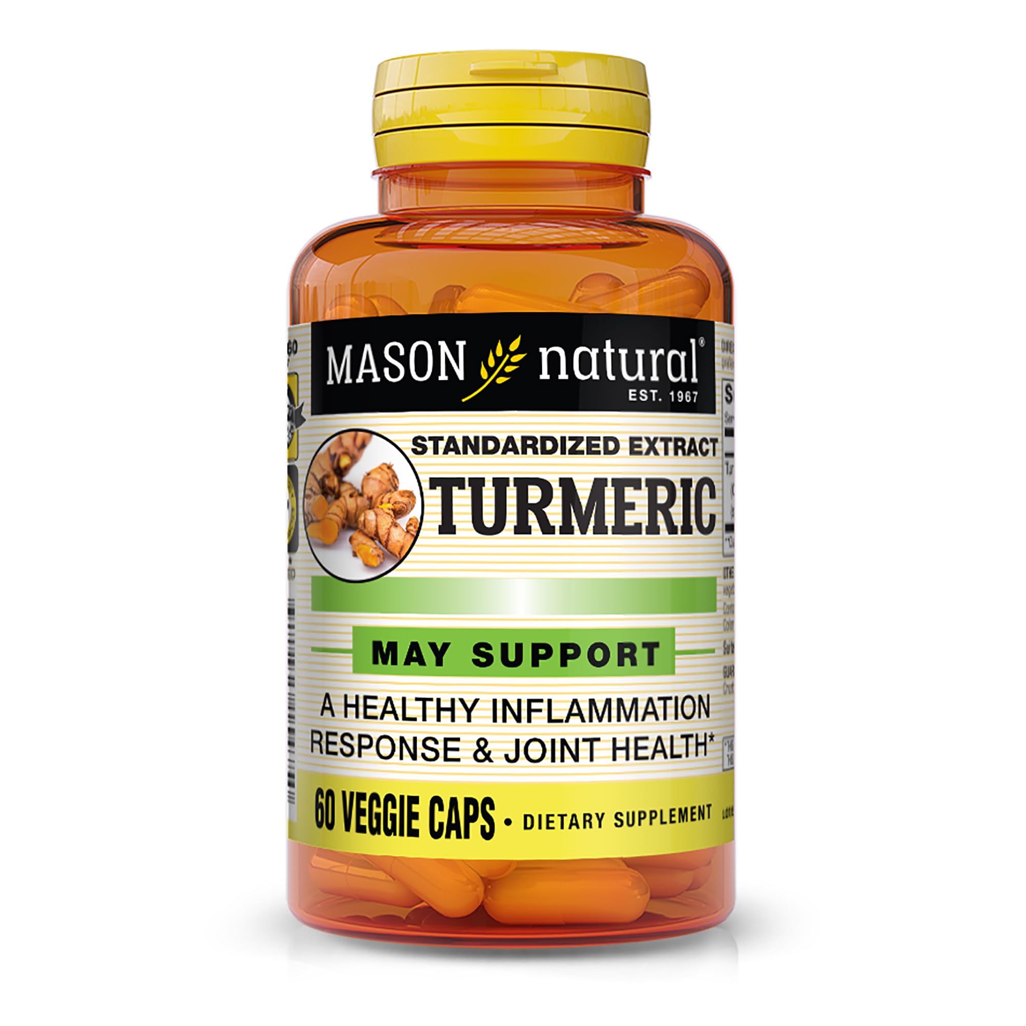 Mason Natural Curcuma 500 mg — bouteille de capsules végétales pour le bien-être quotidien