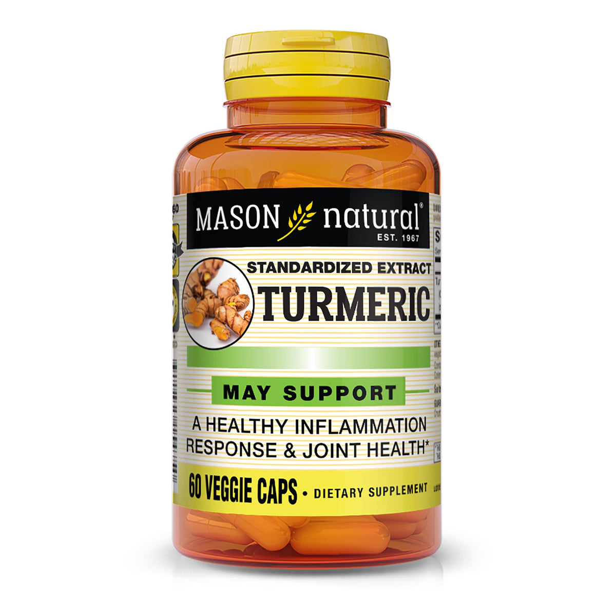 Mason Natural Curcuma 500 mg — bouteille de capsules végétales pour le bien-être quotidien