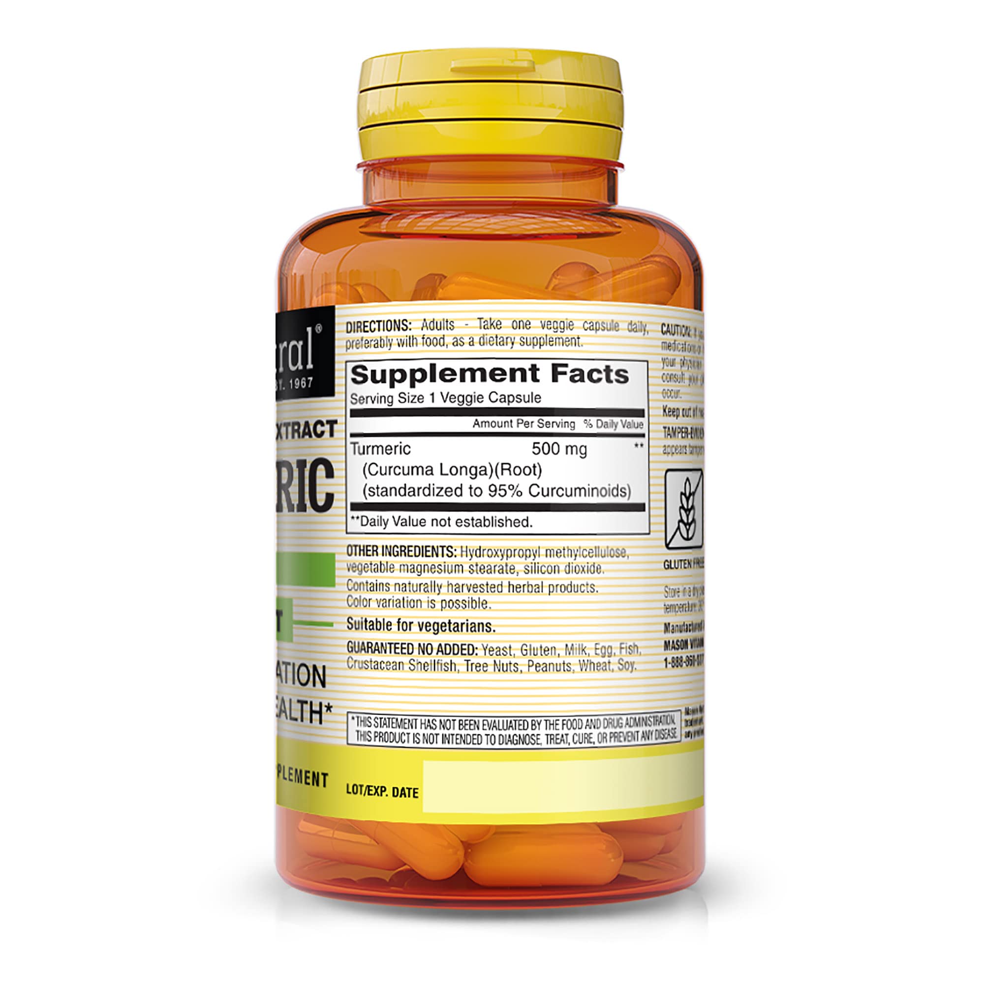Mason Natural Curcuma 500 mg — emballage clair et étiquette lisible
