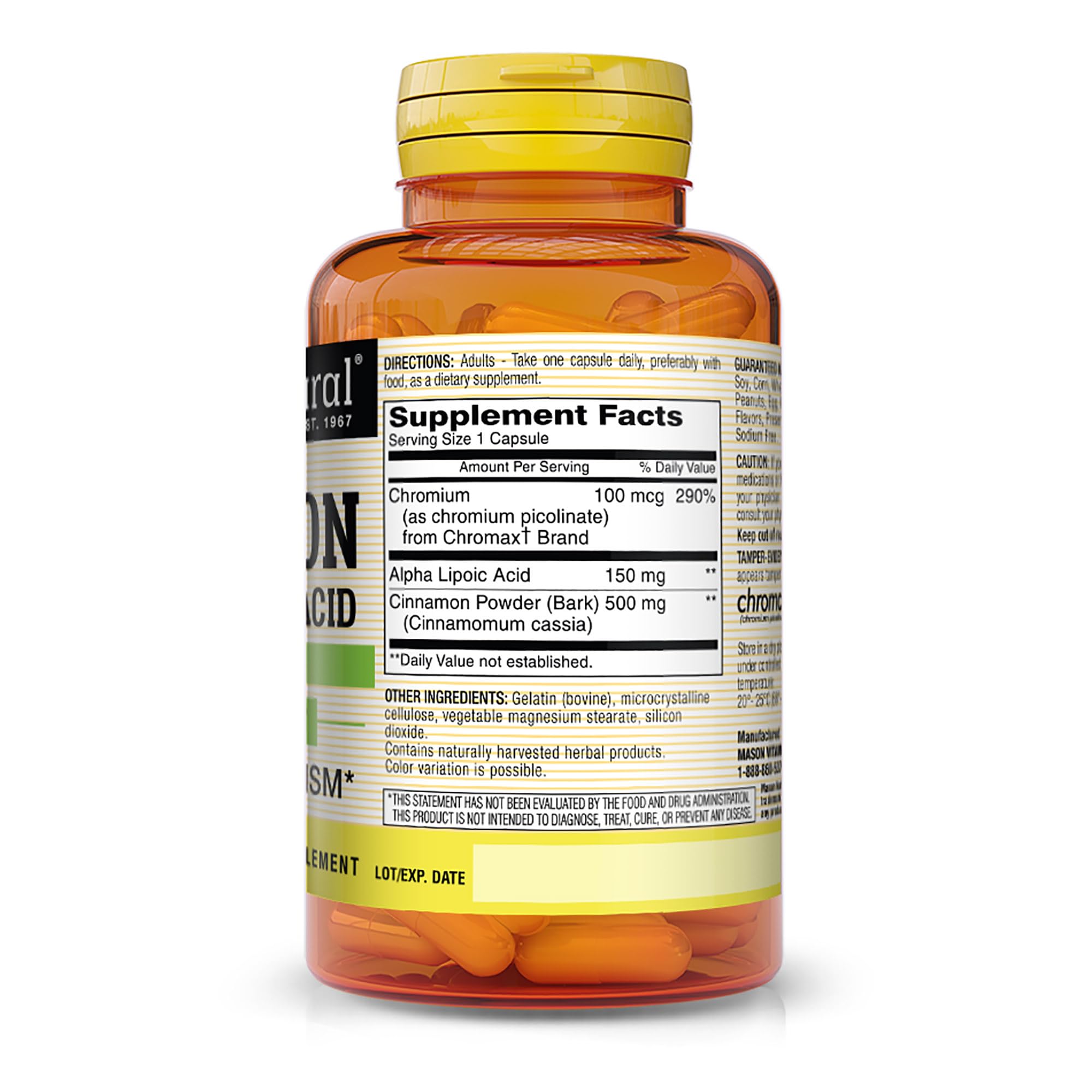 Mason Natural – dose quotidienne de capsules, pratique avec un repas.