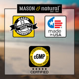 Étiquette qualité cGMP sur le flacon Mason Natural