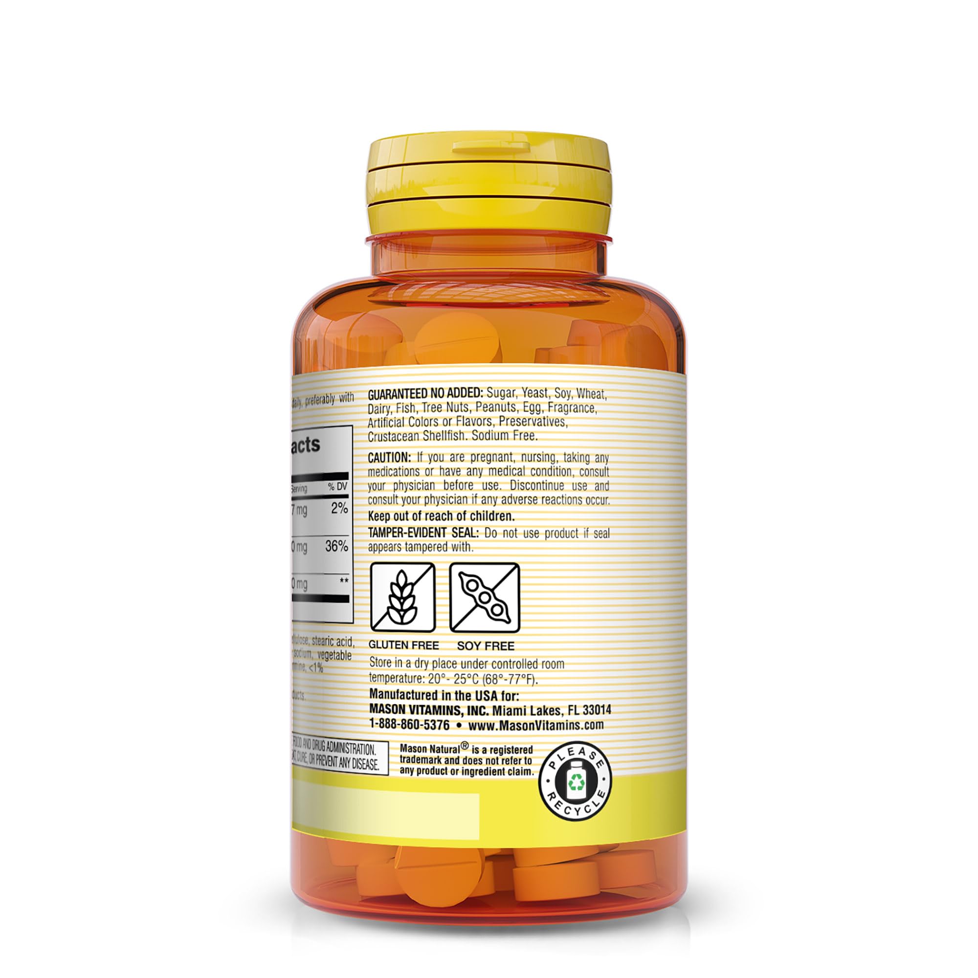 Étiquette Mason Natural indiquant ingrédients naturels et absence d additifs artificiels