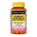 Mason Natural Ferreux Gluconate – bouteille et comprimés faciles à avaler pour soutien quotidien.