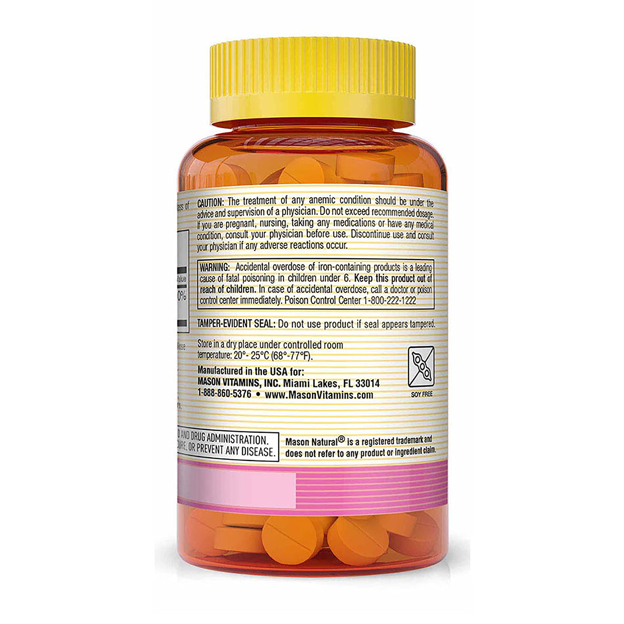 Comprimé Mason Natural Ferreux Gluconate – formulation douce pour estomac sensible.