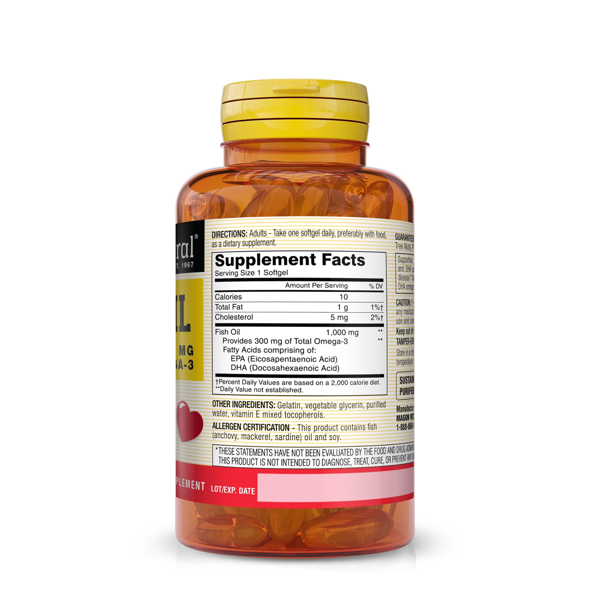 MASON NATURAL – gélules omega-3 1000 mg pour une prise quotidienne pratique.