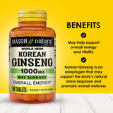 Ginseng coréen Mason Natural, tablettes, soutien potentiel à l'endurance.