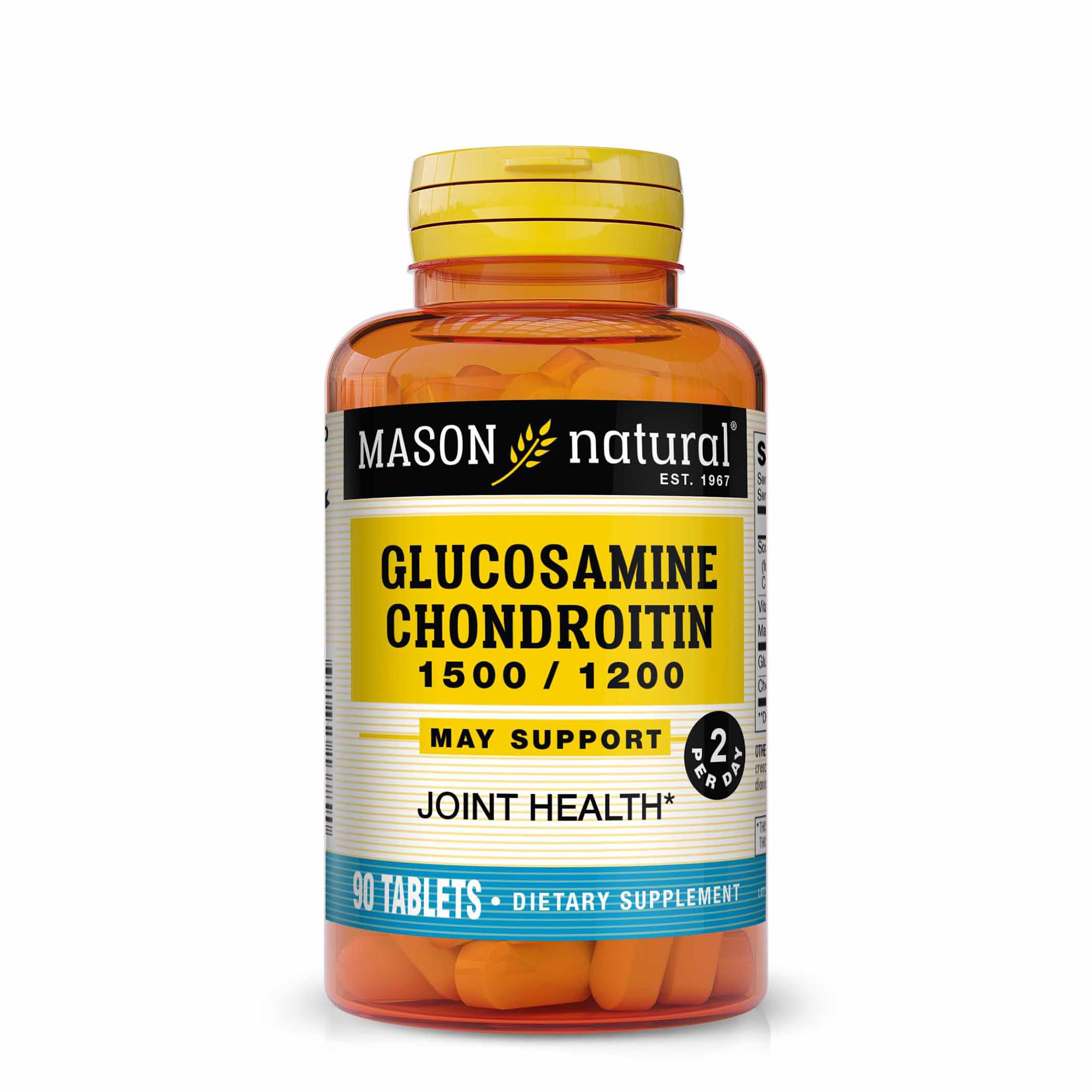 Mason Natural Glucosamine-Chondroïtine, bouteille de 90 capsules, soutien potentiel des articulations.