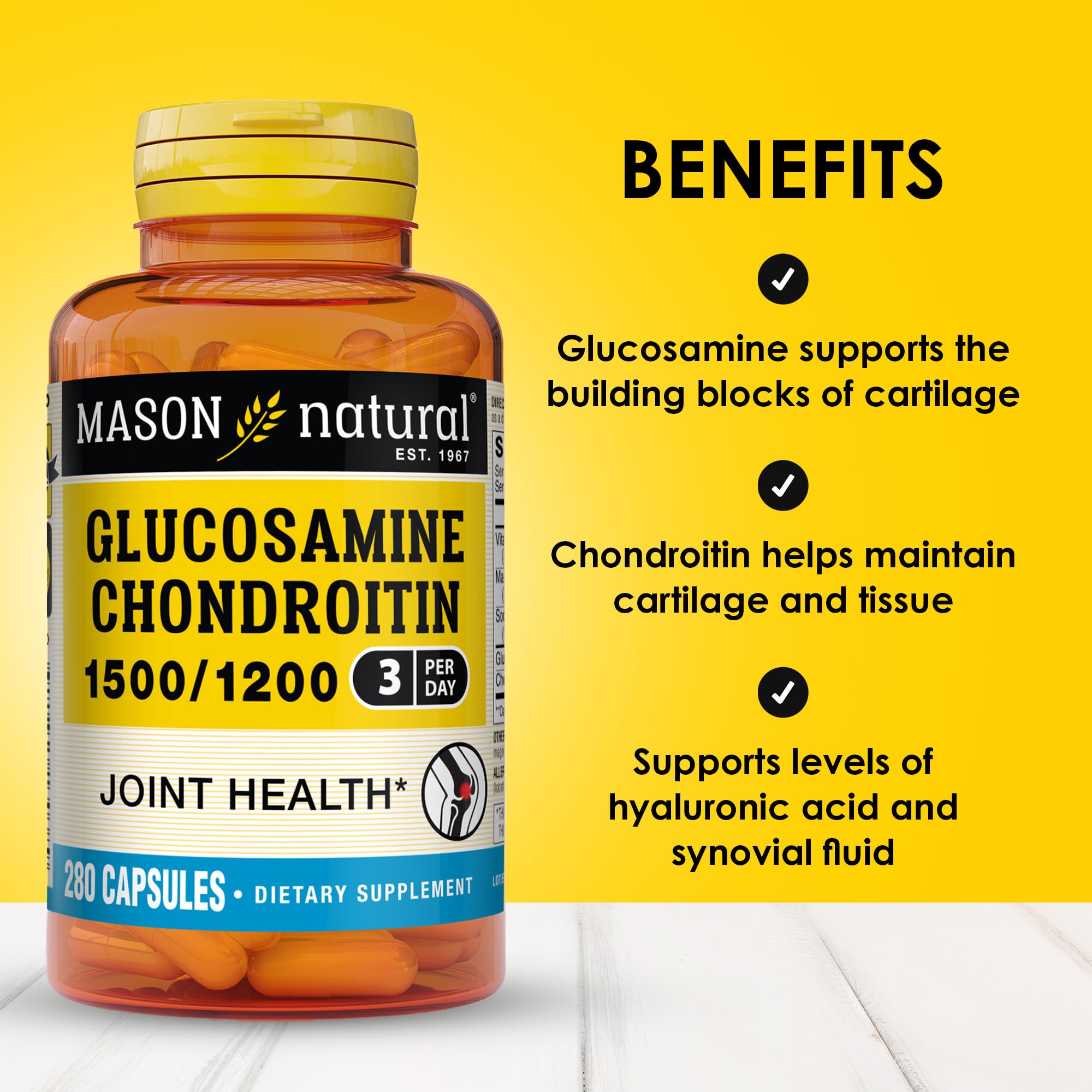 Gélules Mason Natural Glucosamine Chondroitine – prise facile pour les adultes.