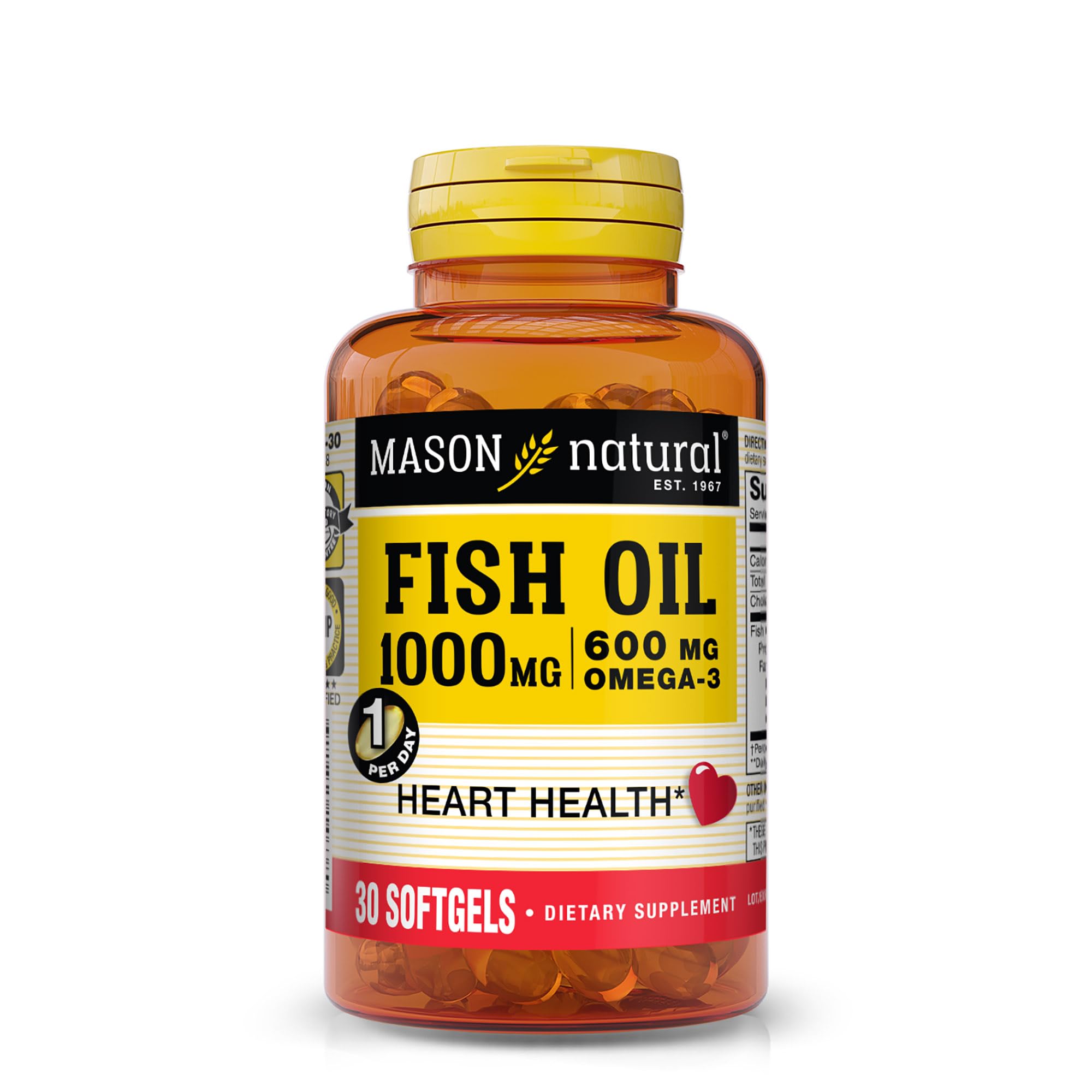Mason Natural huile poisson 1000 mg en bouteille softgel, source d'oméga-3 quotidiens.