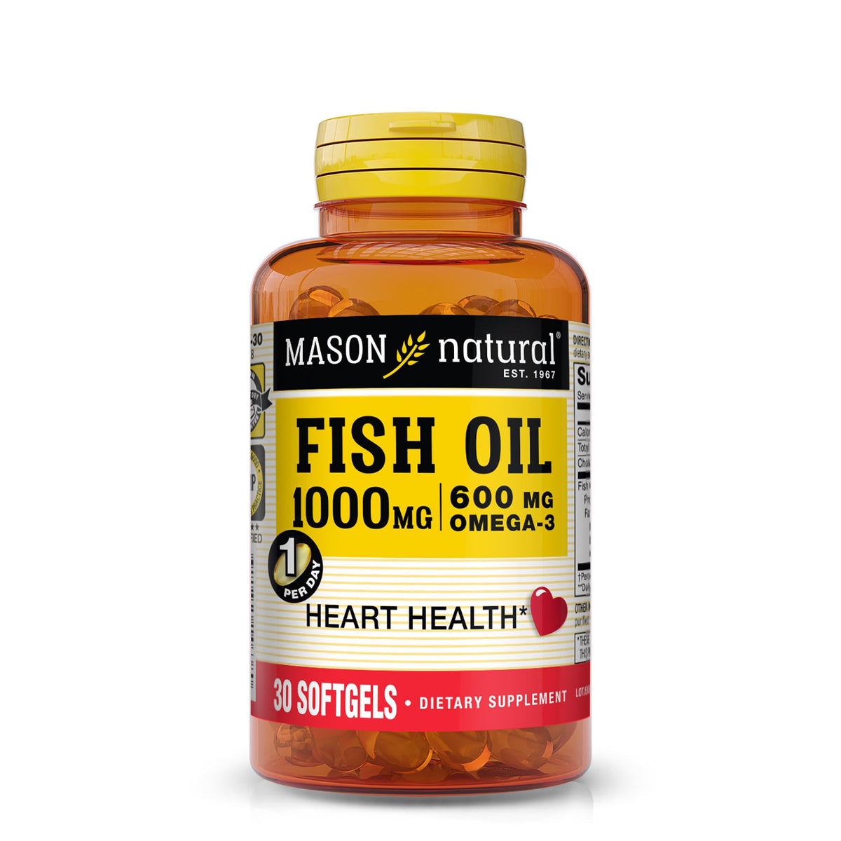 Mason Natural huile poisson 1000 mg en bouteille softgel, source d'oméga-3 quotidiens.